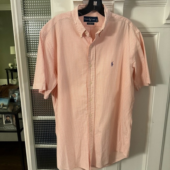Ralph Lauren Seersucker Shirt Mens Sz M short sleeve button down Pink/white - Picture 4 of 11